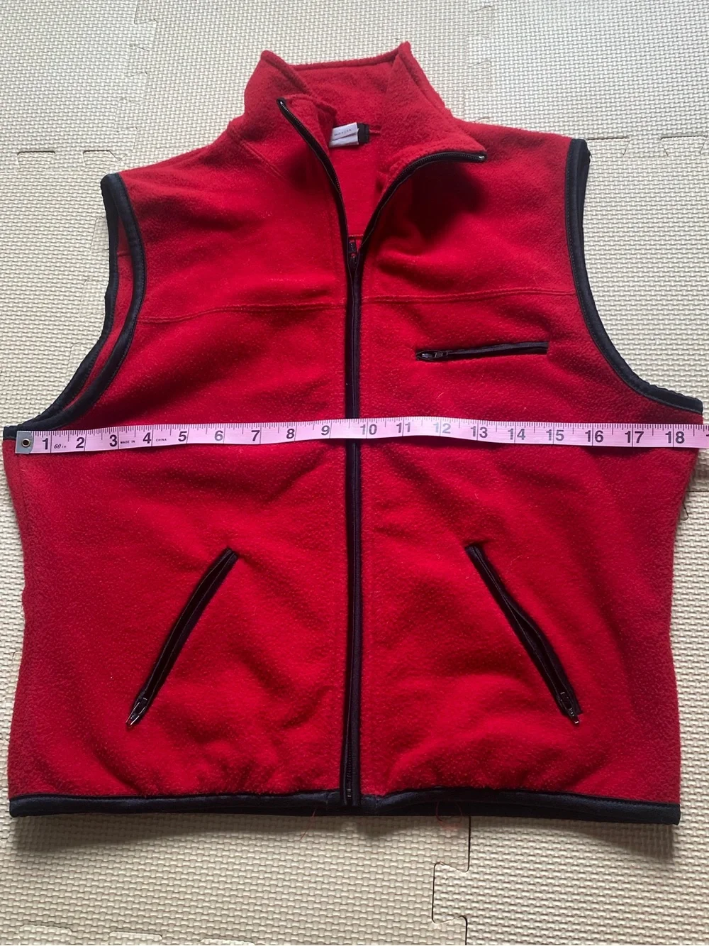 Jcrew Men's Red Fleece Vest - Lightweight Zip-Up Size M